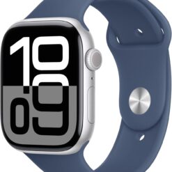 Apple Watch Series 10 (GPS + Cellular) 46mm Silver Aluminum - Denim Sport Band - Fitness, ECG, Always-On Display