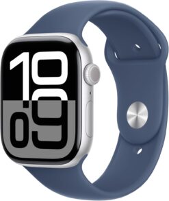 Apple Watch Series 10 (GPS + Cellular) 46mm Silver Aluminum - Denim Sport Band - Fitness, ECG, Always-On Display