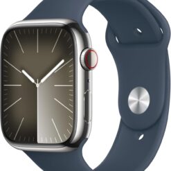 Apple Watch Series 9 (GPS + Cellular) 45mm Silver Stainless Steel - Storm Blue Sport Band - Fitness & Blood Oxygen