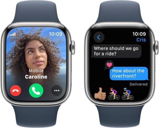 Apple Watch Series 9 (GPS + Cellular) 45mm Silver Stainless Steel - Storm Blue Sport Band - Fitness & Blood Oxygen - Image 4