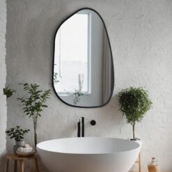 Asymmetrical Mirror Wood Frame - Modern Wall Decor Christmas Item - Unique Irregular Accent Mirror for Home