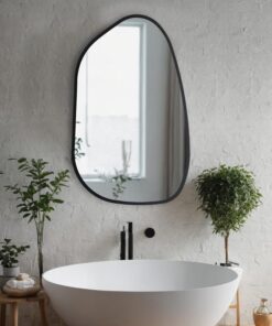 Asymmetrical Mirror Wood Frame - Modern Wall Decor Christmas Item - Unique Irregular Accent Mirror for Home