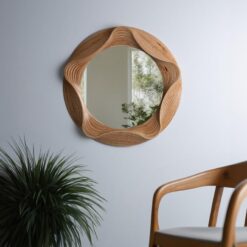 Asymmetrical Wood Mirror - Wavy Irregular Wall Decor - Handmade Round Accent Mirror - Bedroom Living Room - Unique Christmas Item