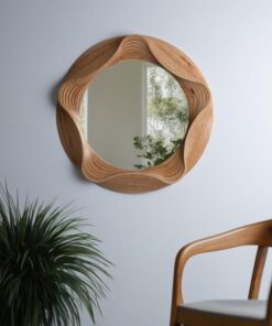 Asymmetrical Wood Mirror - Wavy Irregular Wall Decor - Handmade Round Accent Mirror - Bedroom Living Room - Unique Christmas Item