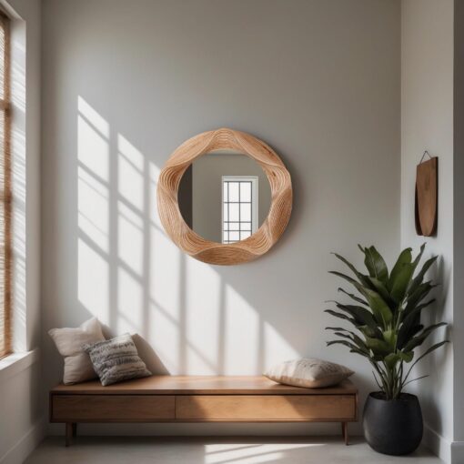 Asymmetrical Wood Mirror - Wavy Irregular Wall Decor - Handmade Round Accent Mirror - Bedroom Living Room - Unique Christmas Item - Image 3