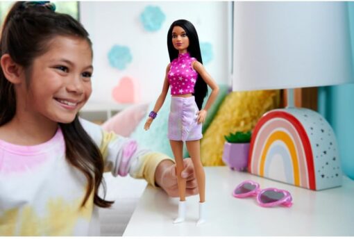 Barbie Fashionistas Doll #215 Black Hair Pink Star Top - Trendy & Stylish - Image 2