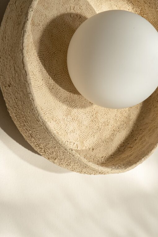 Beige Ceramic Wall Sconce - Art Deco Light Fixture - Indoor/Outdoor Unique Wall Lamp - Bedside Lighting - Image 3