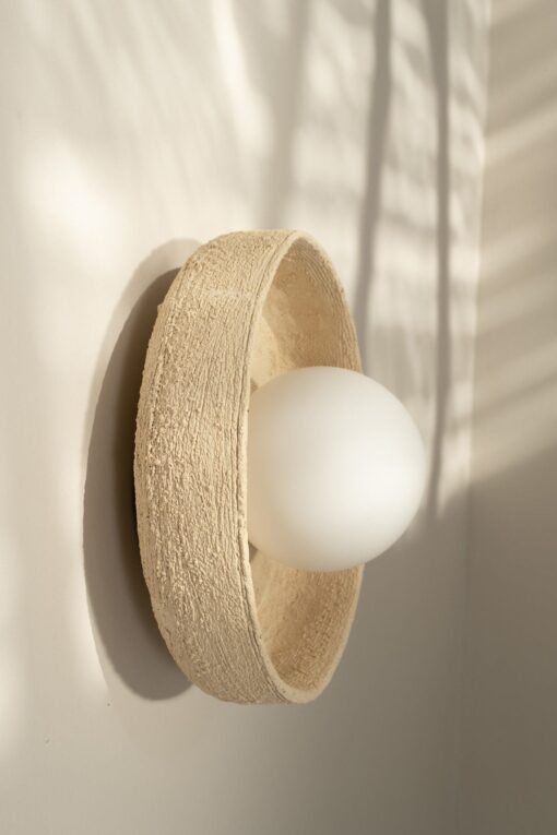 Beige Ceramic Wall Sconce - Art Deco Light Fixture - Indoor/Outdoor Unique Wall Lamp - Bedside Lighting - Image 4