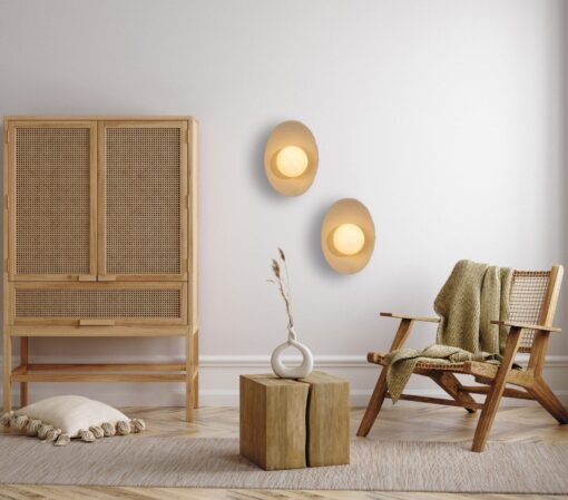 Beige Ceramic Wall Sconce - Modern Bedroom Lighting, Natural Wall Lamp, Personalized Sconce Light - Image 3