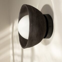 Black Wabi Sabi Wall Sconce - Large Stoneware Rustic Wall Lamp - Organic Modern Bedside Light - Home Decor