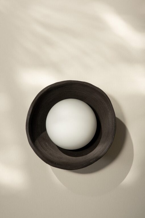 Black Wabi Sabi Wall Sconce - Large Stoneware Rustic Wall Lamp - Organic Modern Bedside Light - Home Decor - Image 3