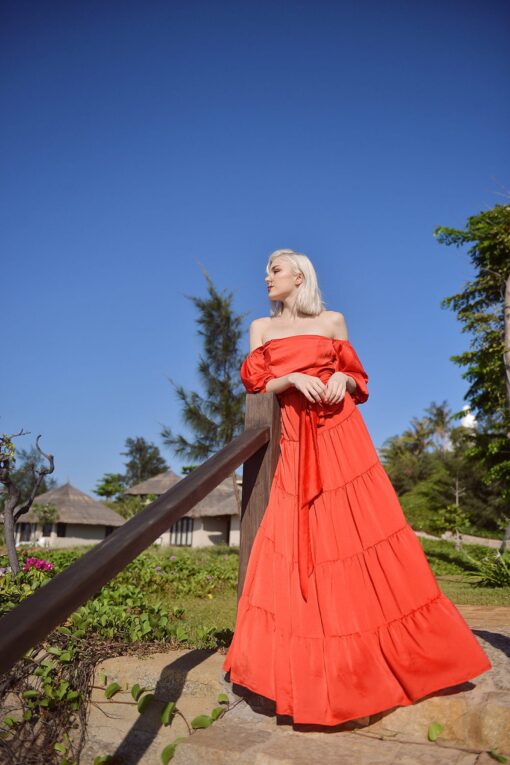 Boho Off Shoulder Silk Maxi Dress Women's Long Beach Sundress - Image 2