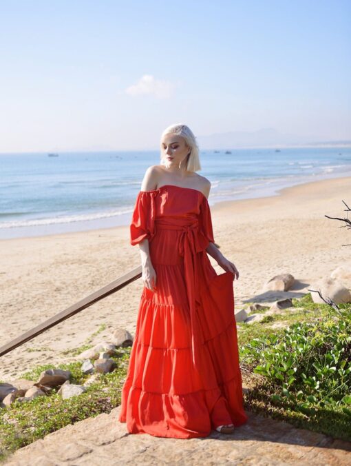 Boho Off Shoulder Silk Maxi Dress Women's Long Beach Sundress - Image 3