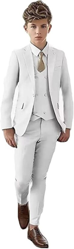 Boys' Double Breasted Suit 3-Piece Tuxedo Set - Wedding, Ring Bearer Outfit - Formal Wear