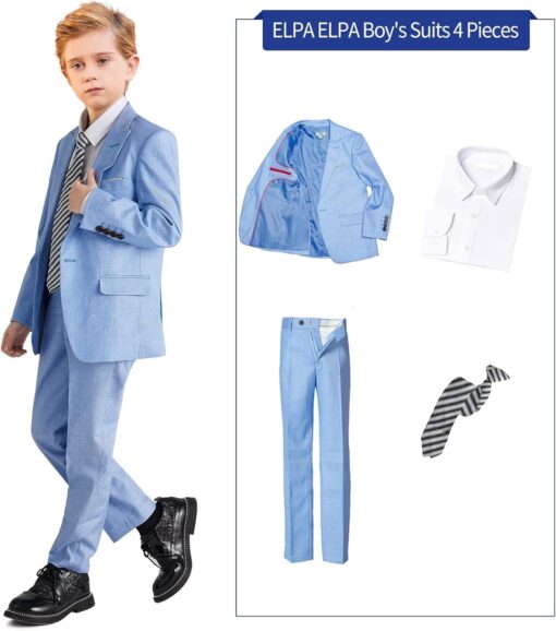 Boys Linen Suit Set Slim Fit - ELPA Kids Outfit for Party Holiday Wedding - Image 3
