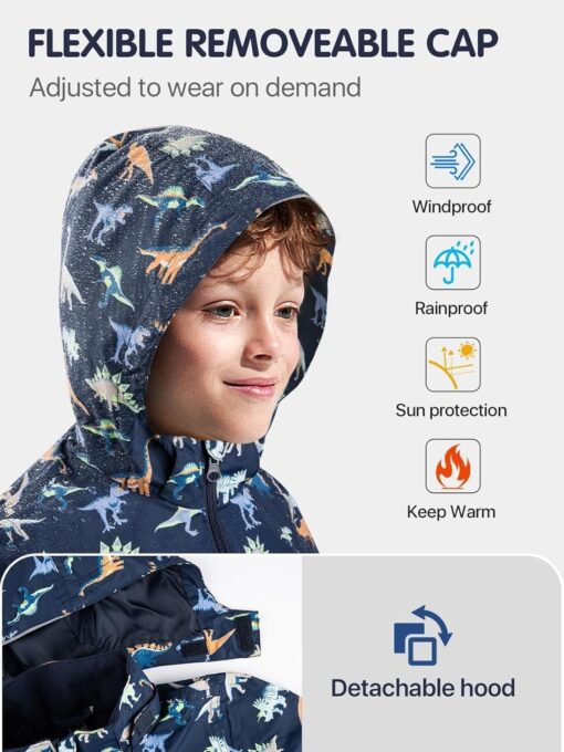 Boys Softshell Jacket - Kids Lightweight Waterproof Fleece Lined Windbreaker Raincoat with Hood - Image 4