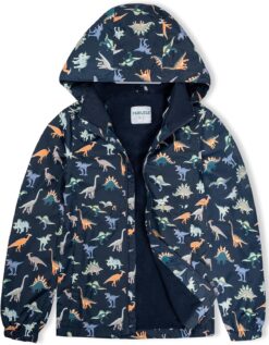 Boys Softshell Jacket - Kids Lightweight Waterproof Fleece Lined Windbreaker Raincoat with Hood