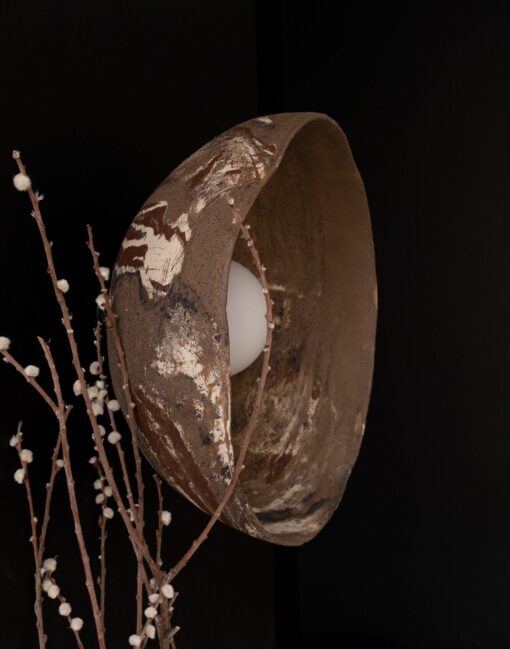 Brown Ceramic Outdoor Wall Sconce - 12" Modern Wabi Sabi Large Wall Light - Decorative Indoor/Outdoor Lamp - Image 4