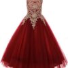 Burgundy & Gold Lace Flower Girl Dress Long Tulle Ball Gown Pageant Prom Formal