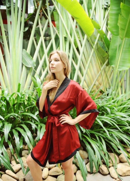 Burgundy Silk Robe for Women - Handmade Bridesmaid Robe - Short Silk Nightgown - Item for Her - Image 2