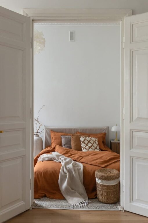 Cinnamon Linen Bedding Set - 100% Flax Linen Duvet Cover & 2 Pillowcases - Queen King Twin