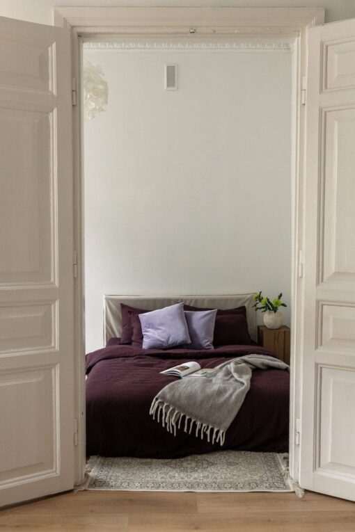 Dark Purple Linen Bedding Set - Organic Flax Duvet Cover & Pillowcases - Queen King Twin