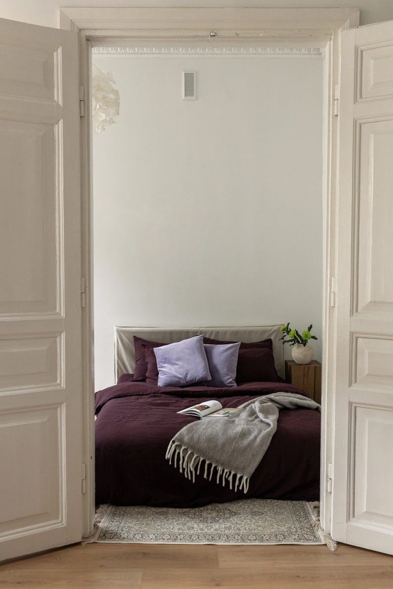 Dark Purple Linen Bedding Set - Organic Flax Duvet Cover & Pillowcases - Queen King Twin