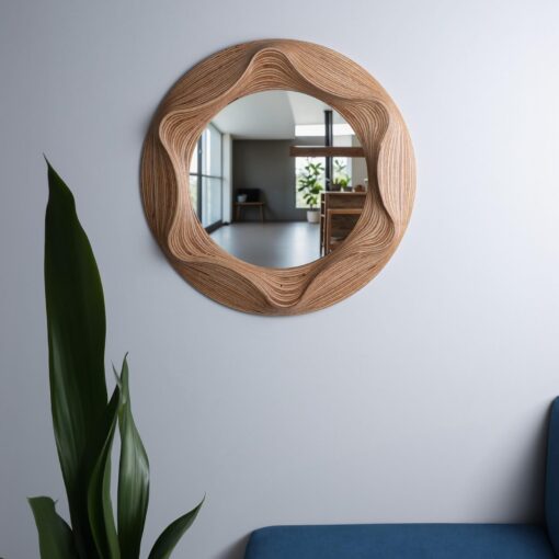 Elegant Round Wood Mirror - Asymmetrical Organic Shape - Stylish Home Decor - Christmas Item Idea - Image 3