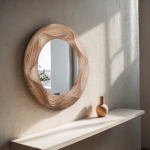Elegant Round Wood Mirror - Asymmetrical Organic Shape - Stylish Home Decor - Christmas Item Idea - Image 2