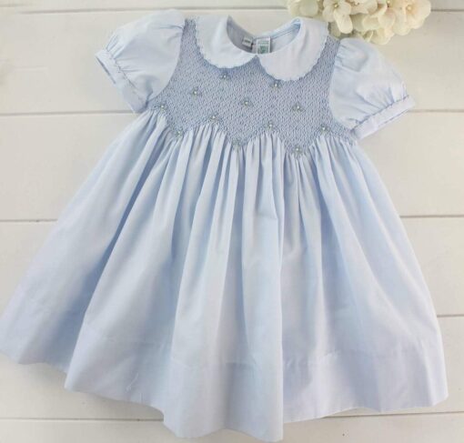 Feltman Brothers Girls Blue Smocked Portrait Dress Peter Pan Collar - Newborn to 4T - Image 3