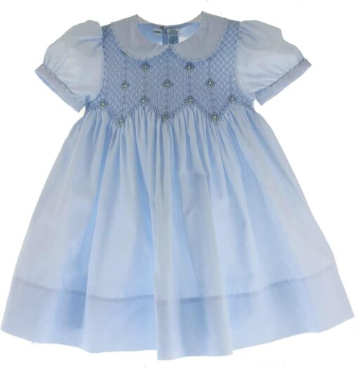 Feltman Brothers Girls Blue Smocked Portrait Dress Peter Pan Collar - Newborn to 4T - Image 2