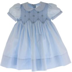 Feltman Brothers Girls Blue Smocked Portrait Dress Peter Pan Collar - Newborn to 4T