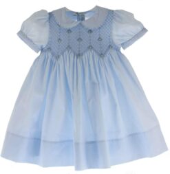 Feltman Brothers Girls Blue Smocked Portrait Dress Peter Pan Collar - Newborn to 4T