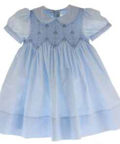 Feltman Brothers Girls Blue Smocked Portrait Dress Peter Pan Collar - Newborn to 4T