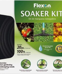Flexon WS100KITCN 20-Piece Soaker Hose Kit - 100 ft Black - Garden Watering System