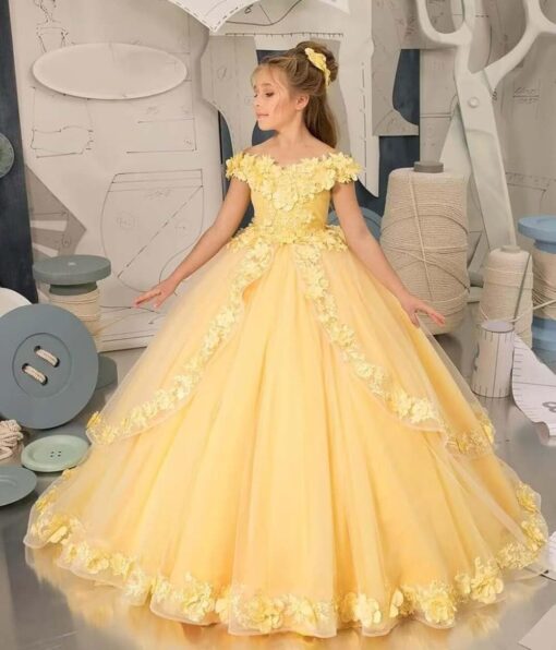 Flower Girl Dress Off Shoulder Communion Gown - Party Pageant Ball Gown - Image 2