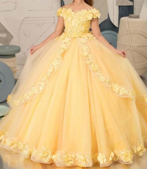 Flower Girl Dress Off Shoulder Communion Gown - Party Pageant Ball Gown - Image 4