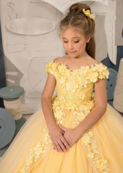 Flower Girl Dress Off Shoulder Communion Gown - Party Pageant Ball Gown - Image 3