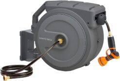 Giraffe Tools 130 FT Retractable Garden Hose Reel - Heavy Duty Metal, Wall Mount, 9-Pattern Nozzle