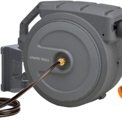 Giraffe Tools 130 FT Retractable Garden Hose Reel - Heavy Duty Metal, Wall Mount, 9-Pattern Nozzle