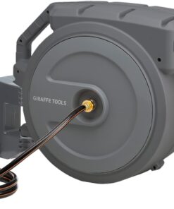 Giraffe Tools 130 FT Retractable Garden Hose Reel - Heavy Duty Metal, Wall Mount, 9-Pattern Nozzle