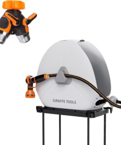 Giraffe Tools 2-Way Hose Splitter with 82FT Ground Mount Hose Reel - Heavy Duty 1/2 Inch