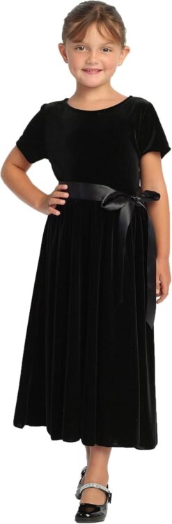 Girls Black Velvet Christmas Dress Made in USA - Flower Girl Holiday Party Vestido Negro