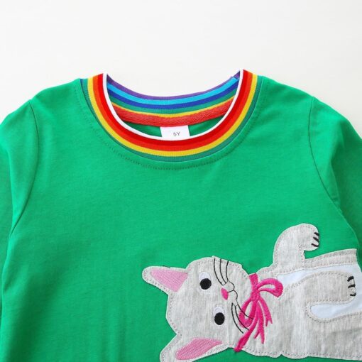Girl's Christmas Dress Long Sleeve Cotton Cute Applique A-Line Swing Tunic 2-13 Years - Image 3