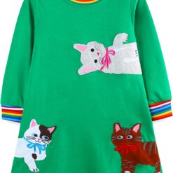 Girl's Christmas Dress Long Sleeve Cotton Cute Applique A-Line Swing Tunic 2-13 Years