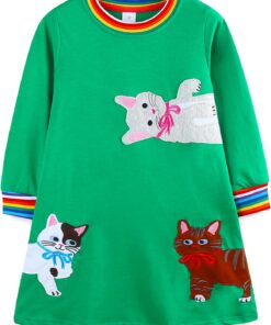 Girl's Christmas Dress Long Sleeve Cotton Cute Applique A-Line Swing Tunic 2-13 Years
