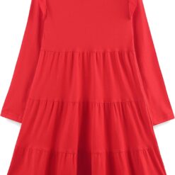 Girl's Cotton Ruffle Sleeve Tiered Sundress - Cute A-Line Midi Dress for Girls