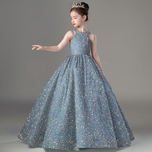 Girls Sequin Pageant Dress Sparkly Ball Gown Flower Girl Wedding Princess Toddler Kids - Image 4