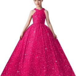 Girls Sequin Pageant Dress Sparkly Ball Gown Flower Girl Wedding Princess Toddler Kids