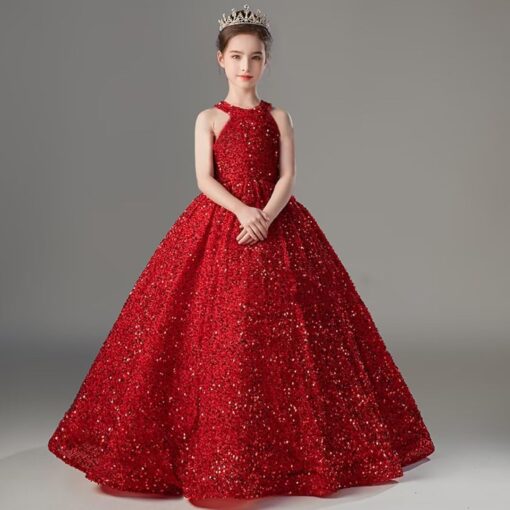 Girls Sequin Pageant Dress Sparkly Ball Gown Flower Girl Wedding Princess Toddler Kids - Image 3